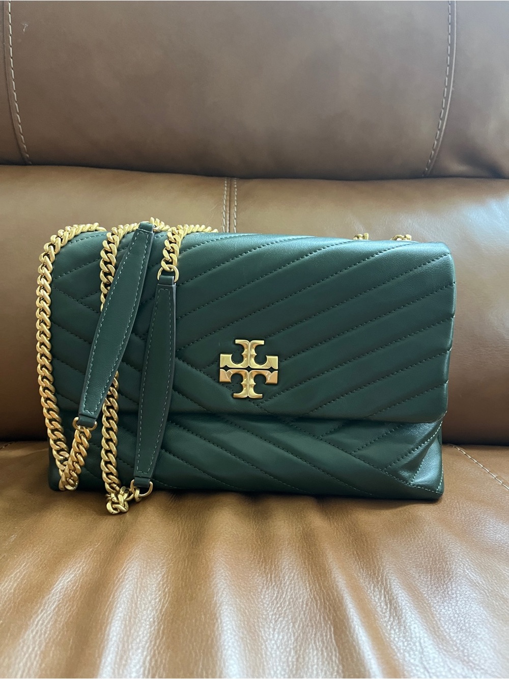 Tory Burch Kira Chevron Green Shoulder Bag